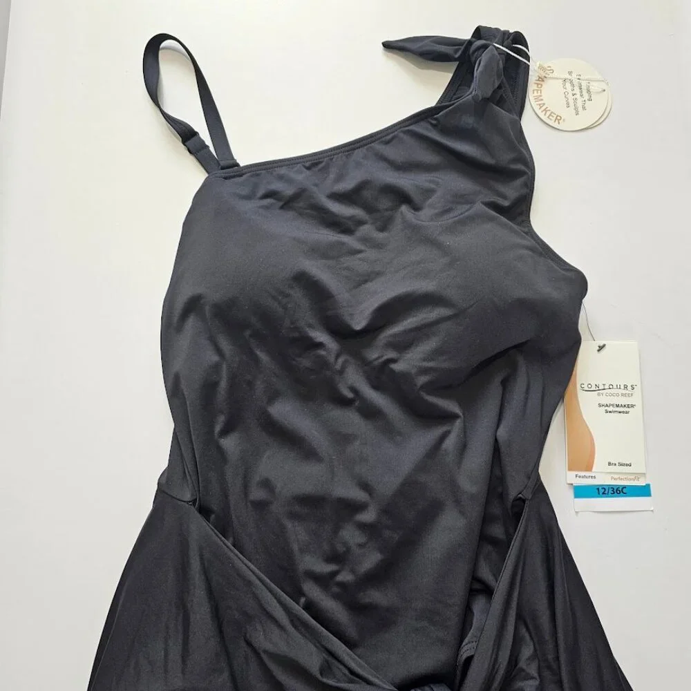 Coco Reef Rosaline One-Shoulder Tummy-Control Sarong Swim Dress - Picture 8 of 13